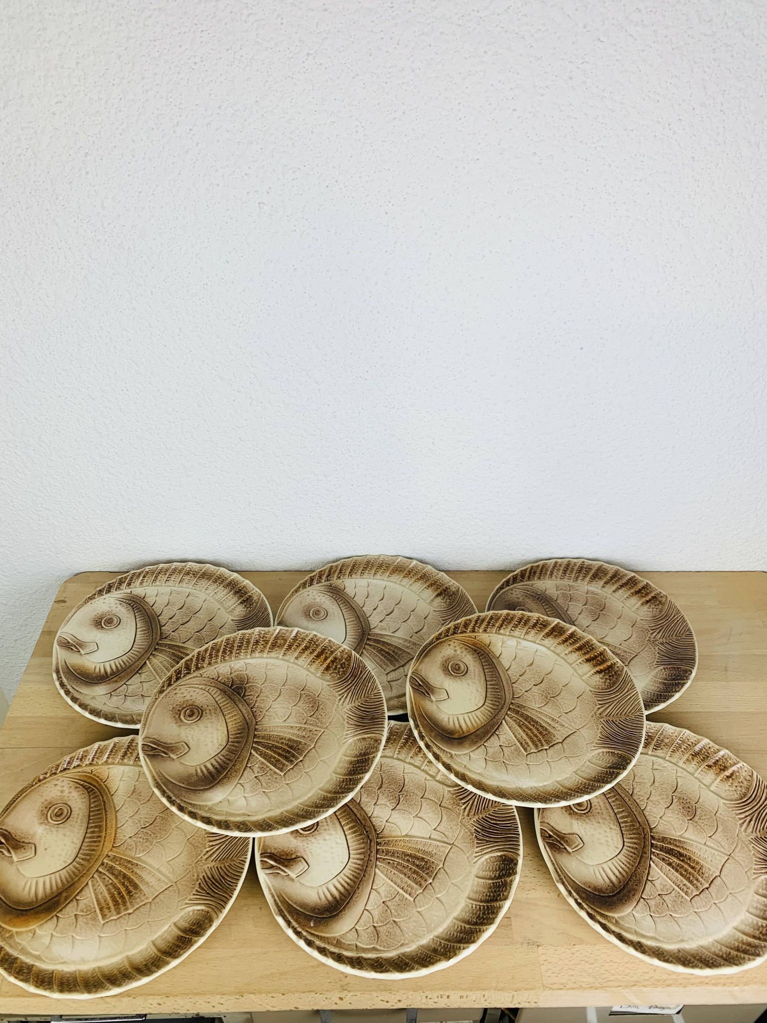 8 vintage Sarreguemines fish service plates