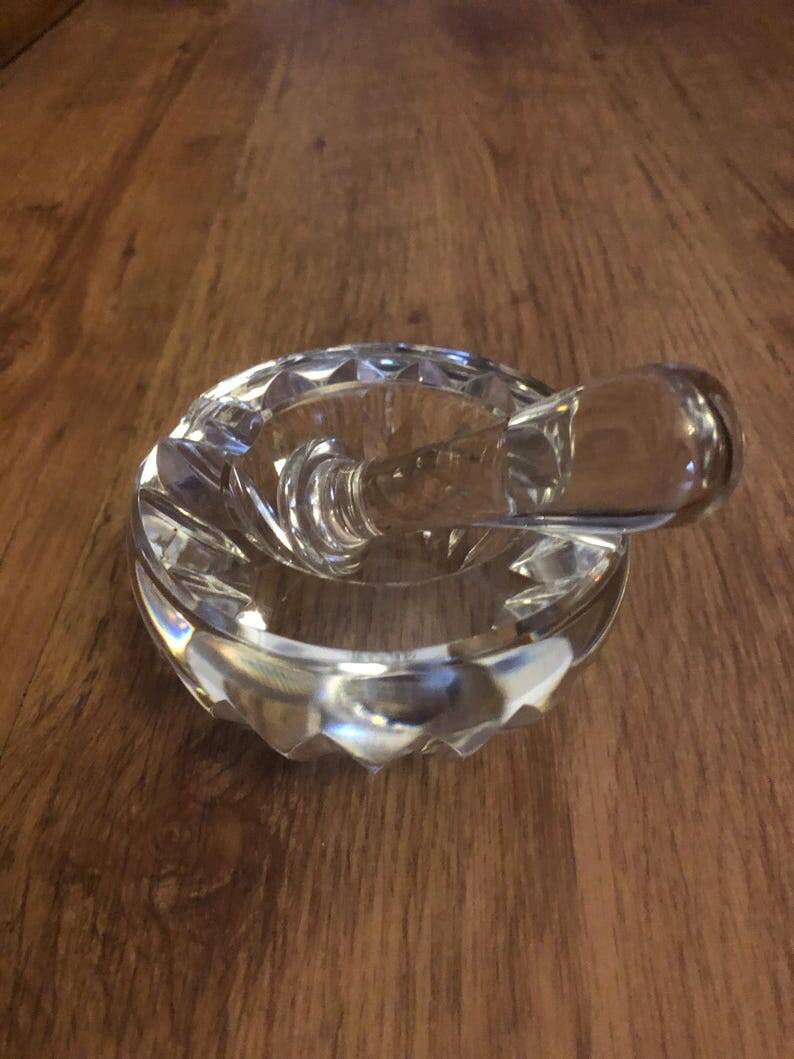Baccarat Crystal Ashtray, Mortar and Pestle design, Stamped, France