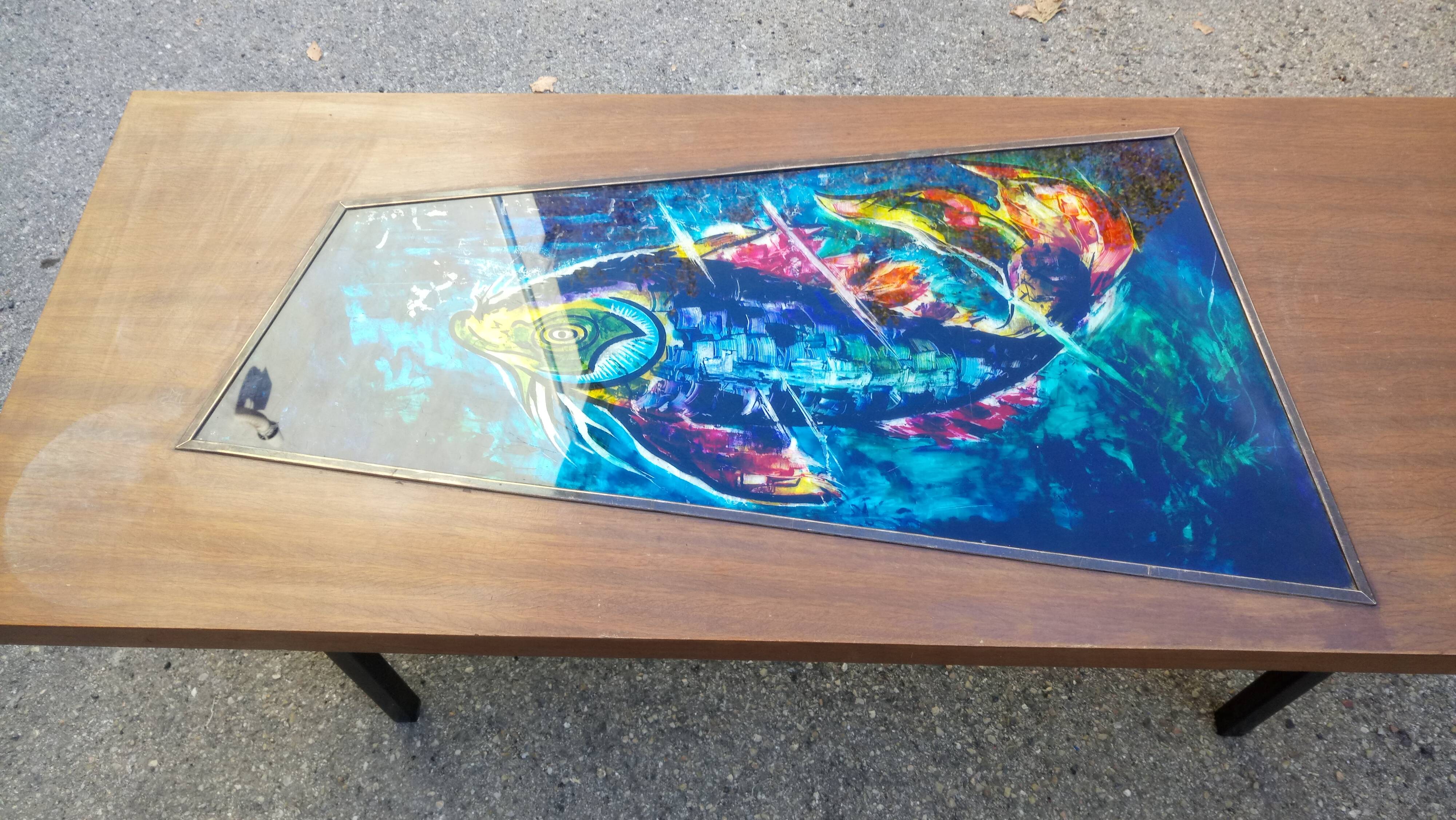 Rectangular coffee table in the 1950s vintage wood and resin