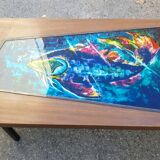 Rectangular coffee table in the 1950s vintage wood and resin