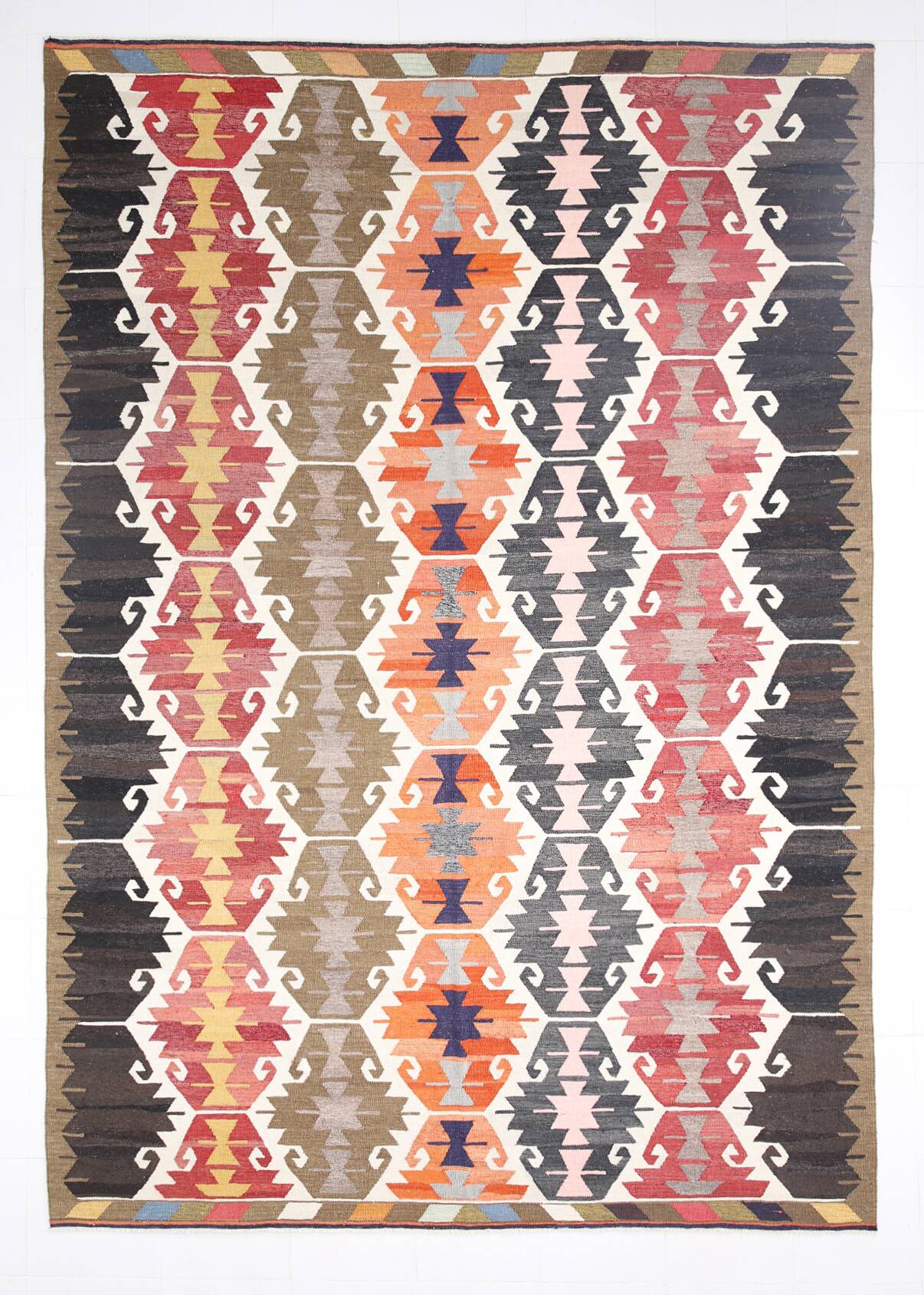 9x12 Multicolor Geometric Vintage Kilim Rug, 264x383Cm