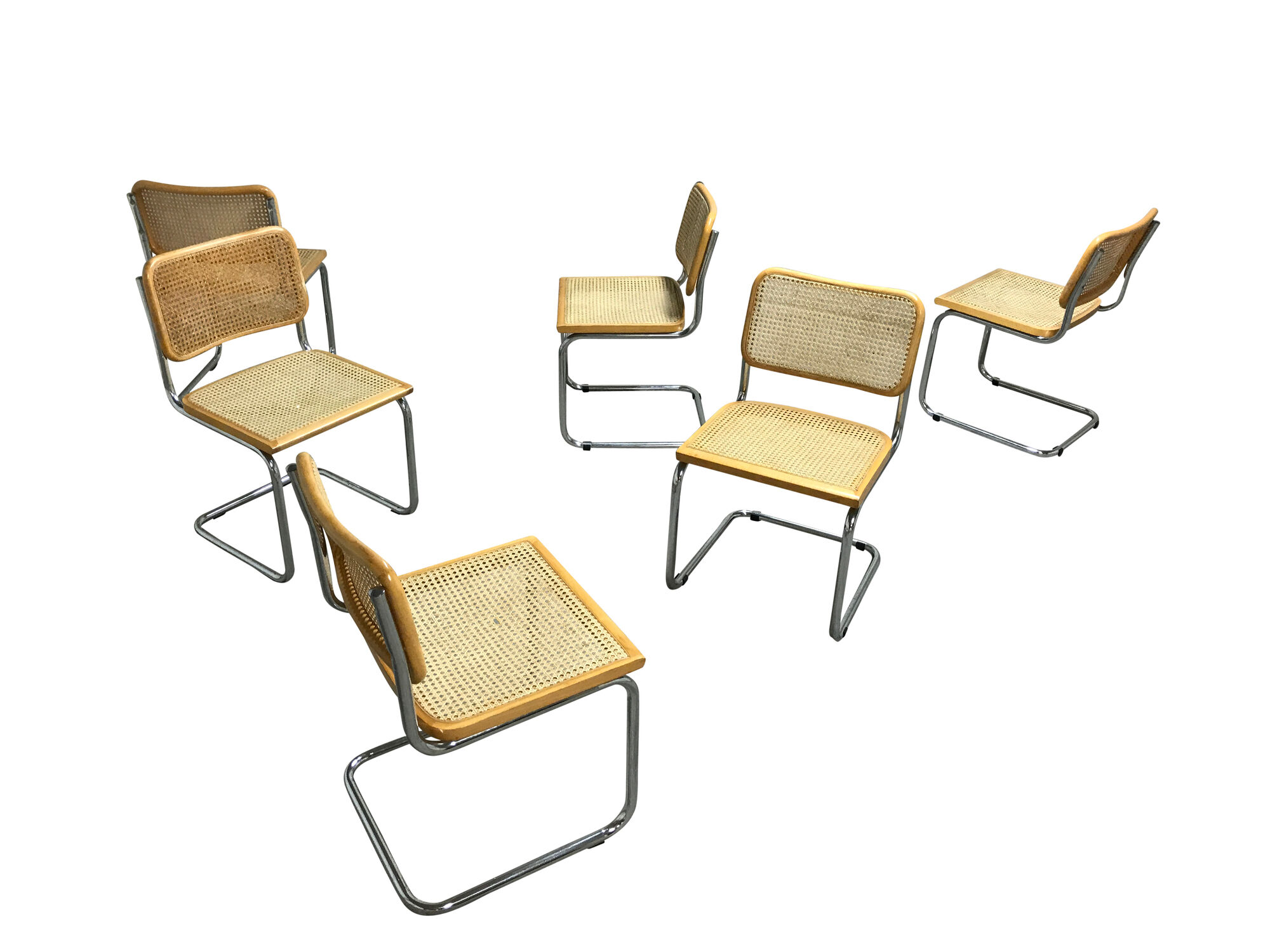 Lot de 6 chaises par Marcel Breuer Cesca fabriquées en Italie années 1970