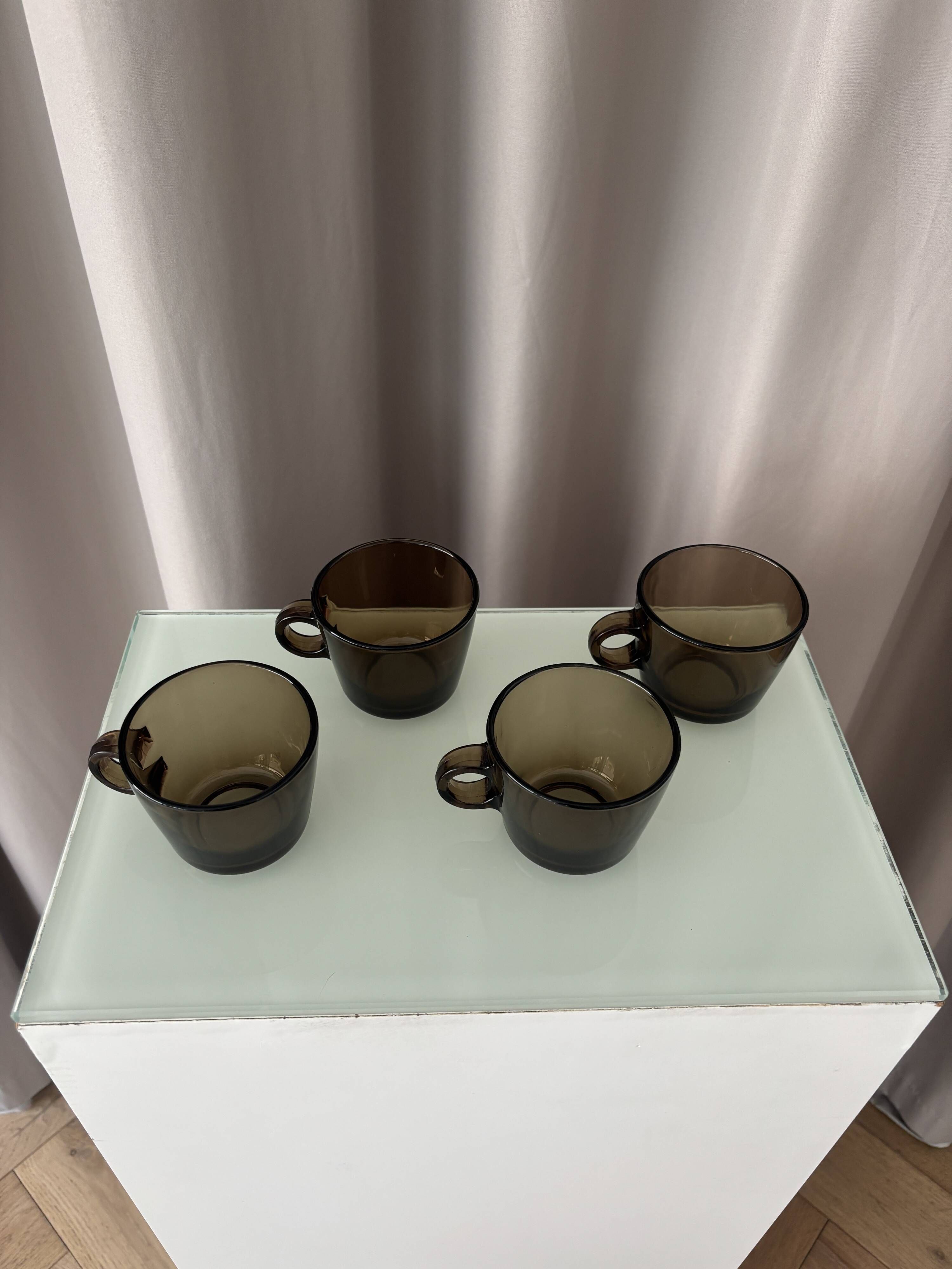 Set of 4 Vintage Smoked Glass Coffee CSeups by ŠEDA – Czechoslovakia, 1970s