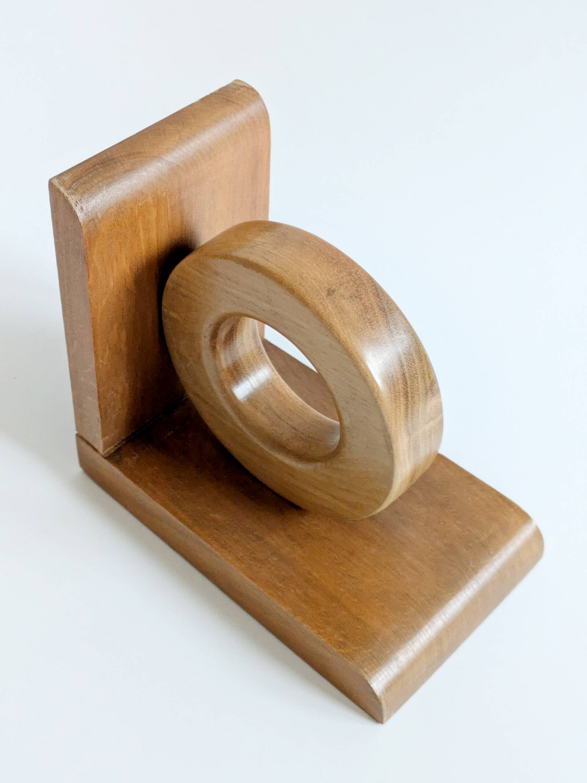 Vintage wooden bookends in Bauhaus mid-century minimalist style.