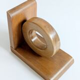Vintage wooden bookends in Bauhaus mid-century minimalist style.