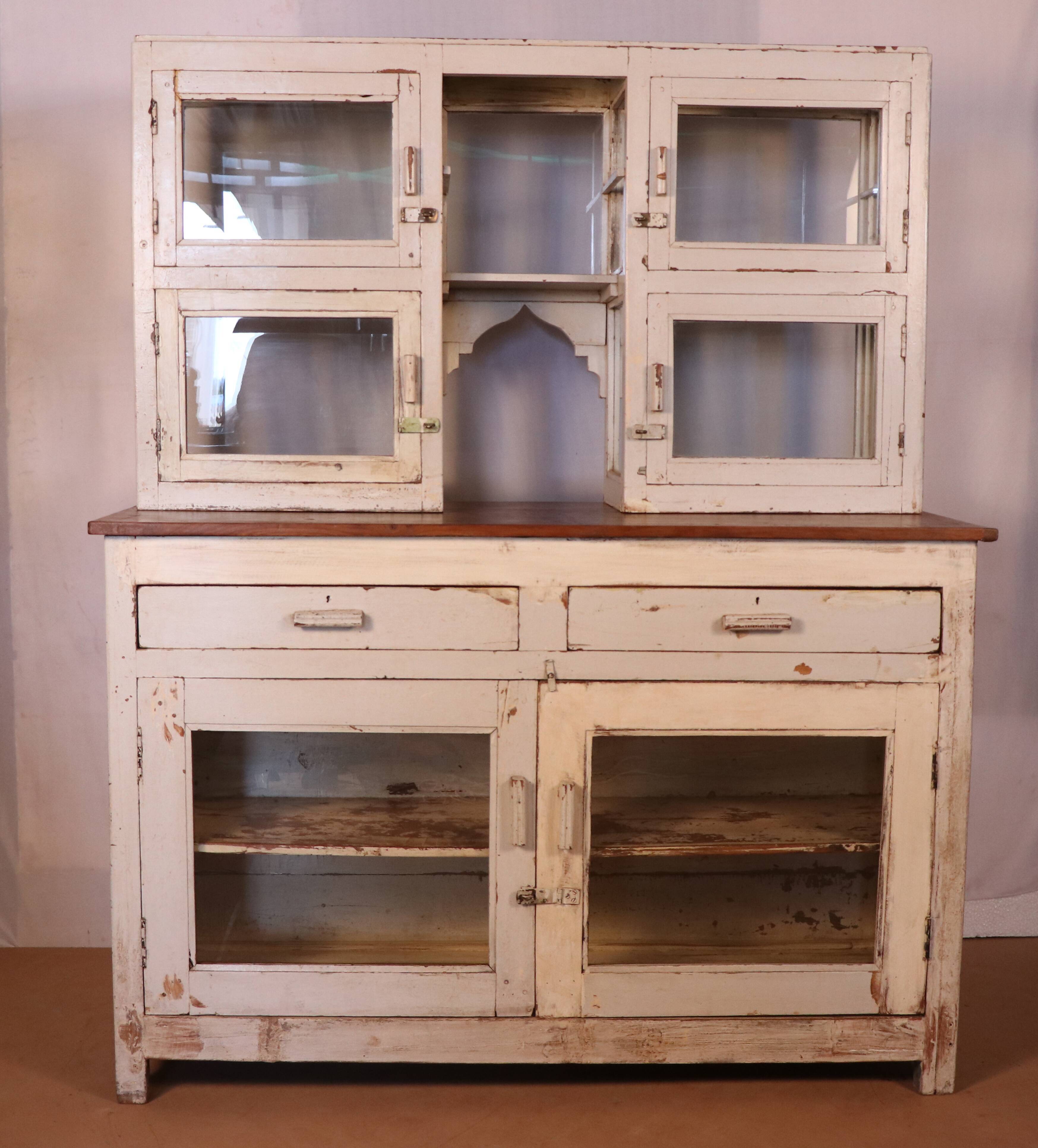 Merchant counter in Burmese teak with original white patina