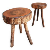 Vintage wooden tripod stools, set of 2, France 1960s