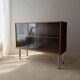 Walnut display cabinet from the 60s with smoked glass