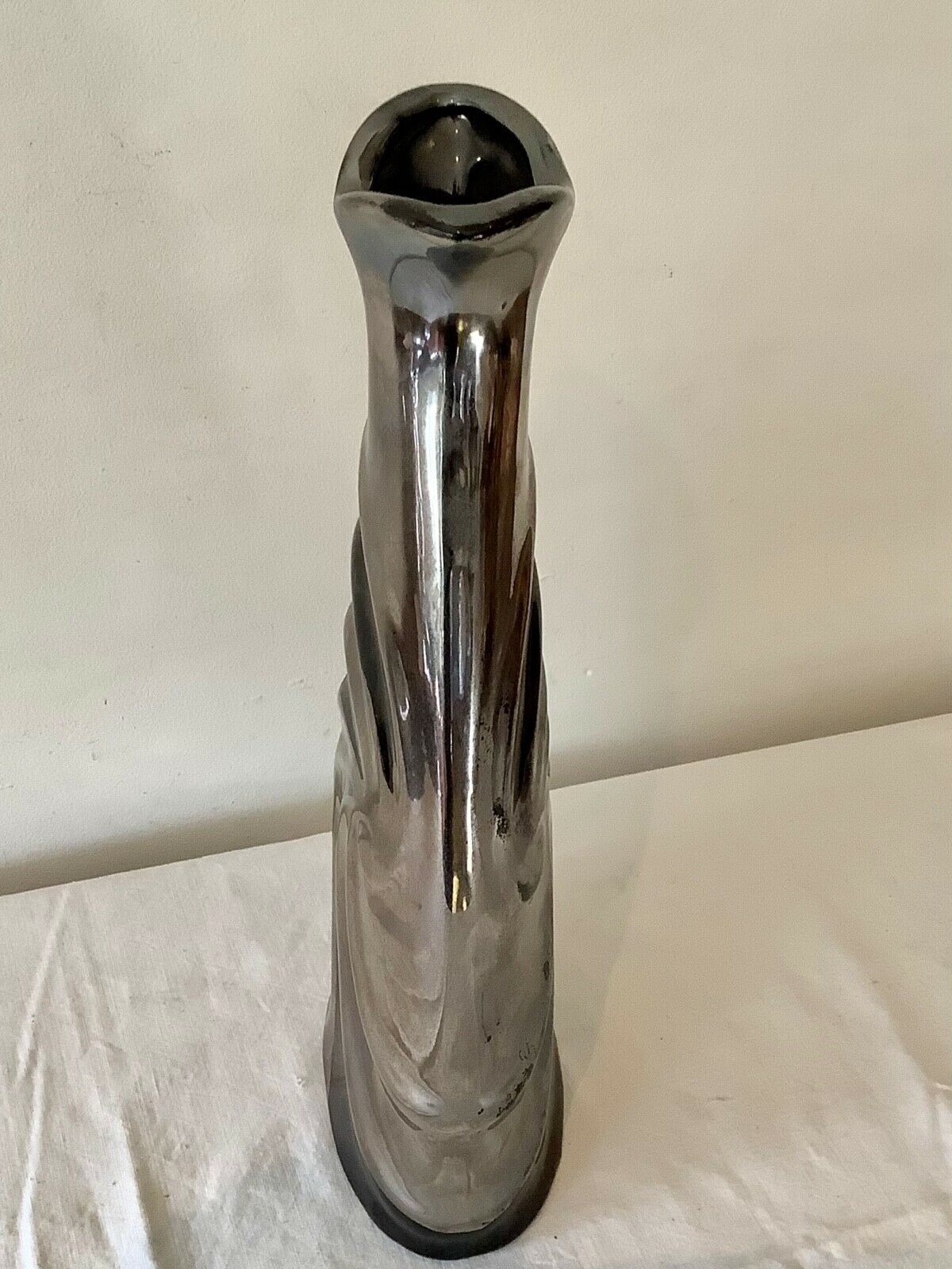 Vintage vase in silver and black lace-up earthenware stamped