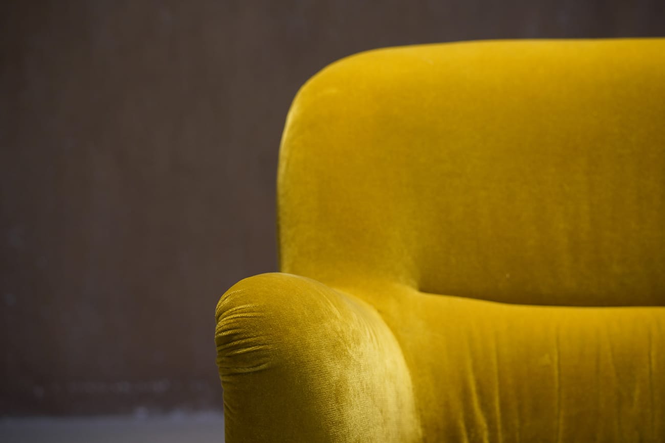 Vintage yellow velvet armchair, France 1960s