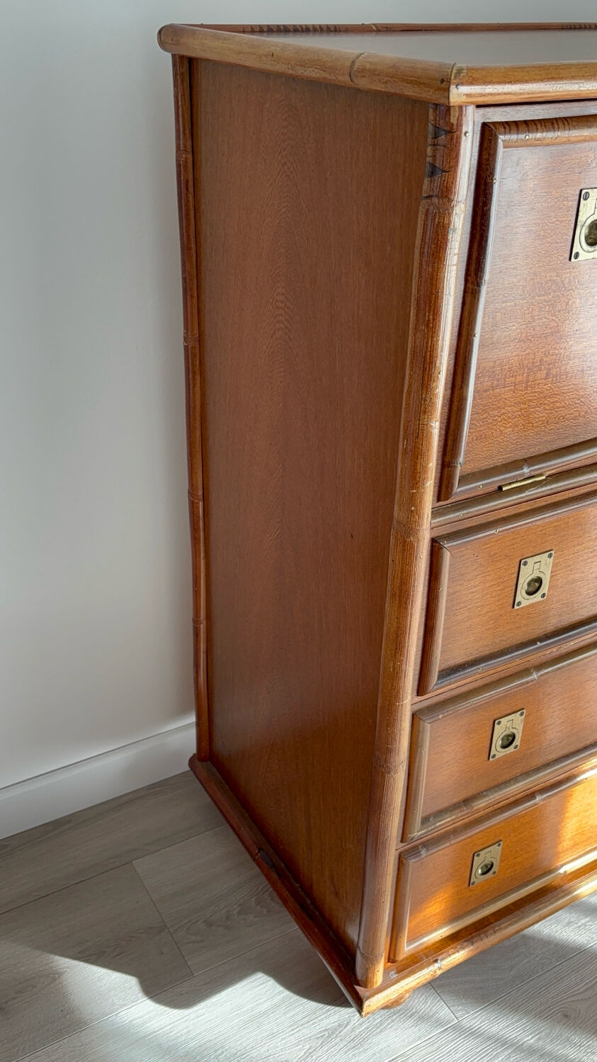 1970s wooden and bamboo bar cabinet