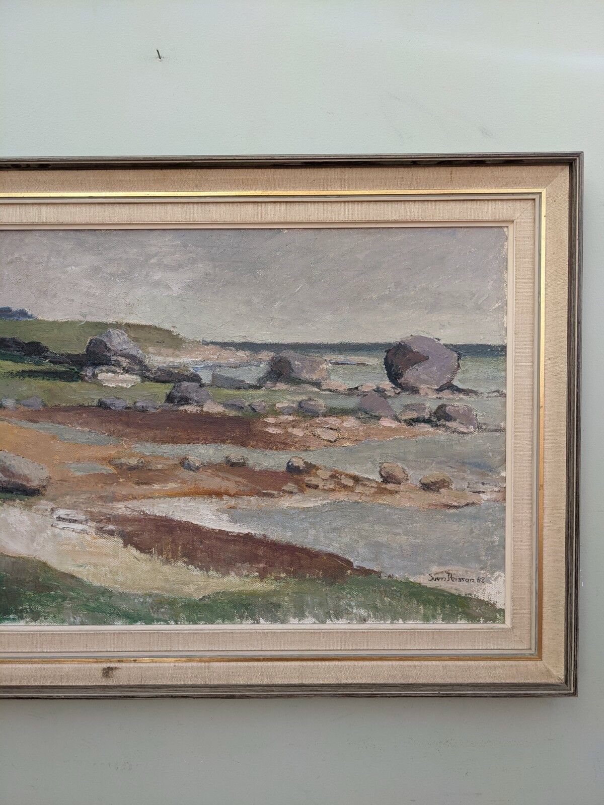 1962 Mid-Century Modern "Rockpools" Swedish Landscape Oil Painting, Framed