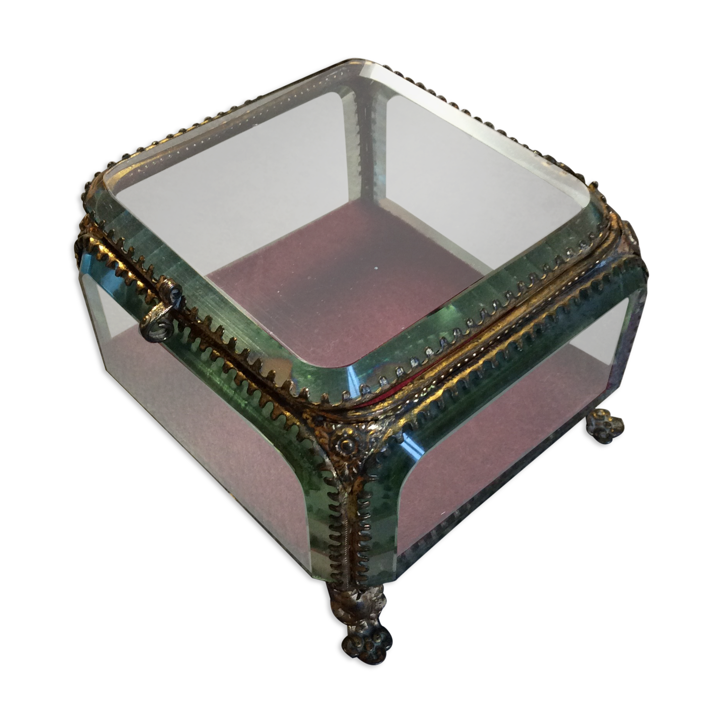 Art Deco jewelry box in beveled glass