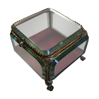 Boîte à bijoux art déco en verre biseauté