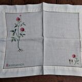 Embroidered placemats in vintage linen field flowers series of seven