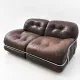 Canapé en cuir marron et chrome, années 1970