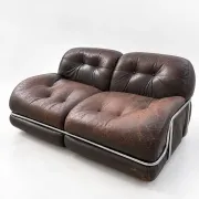 Canapé en cuir marron et chrome, années 1970