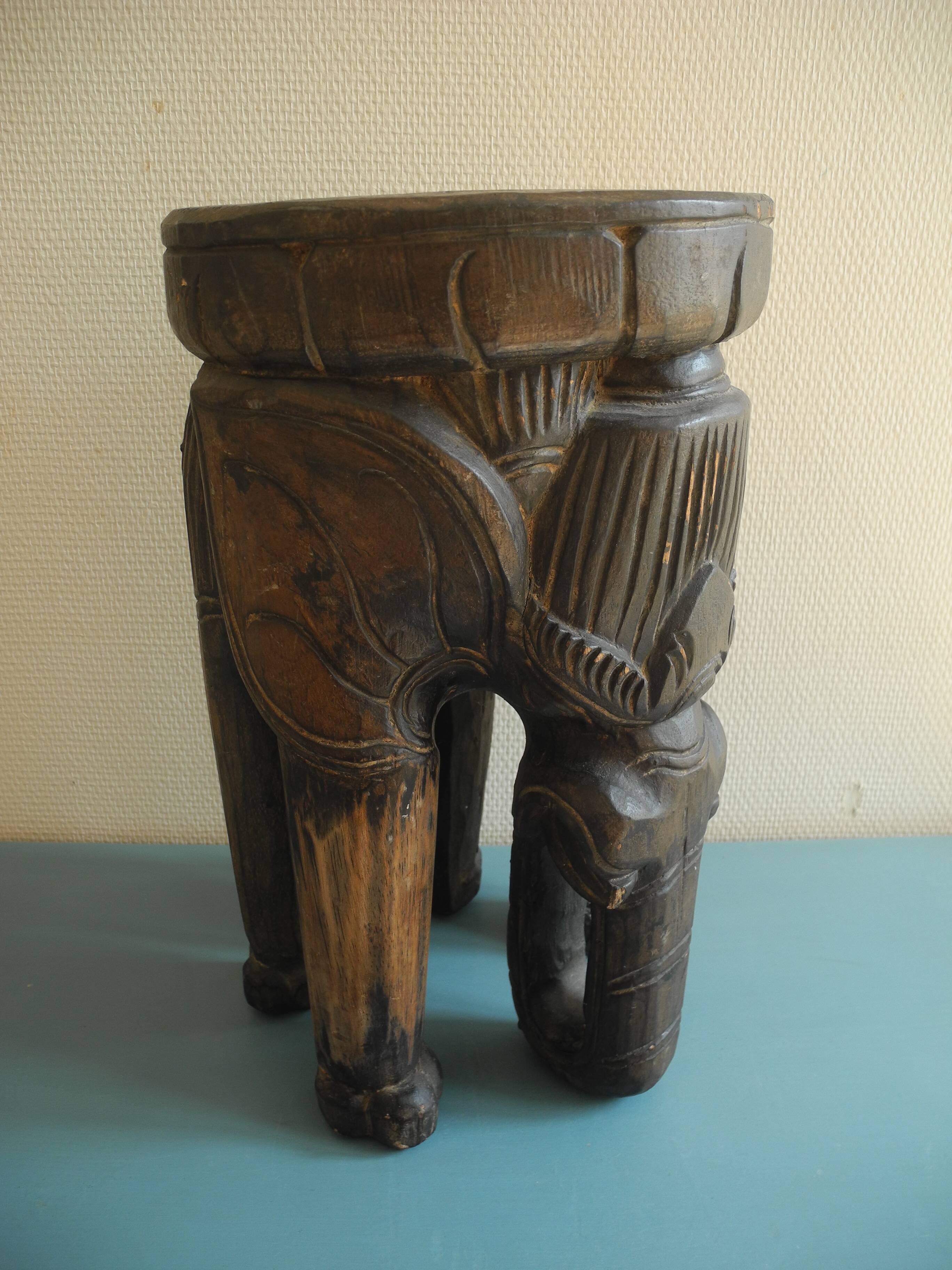 elephant stool plant holder vintage African art 50s