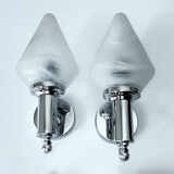 Pair vintage wall lamps 70s, chrome and glass
