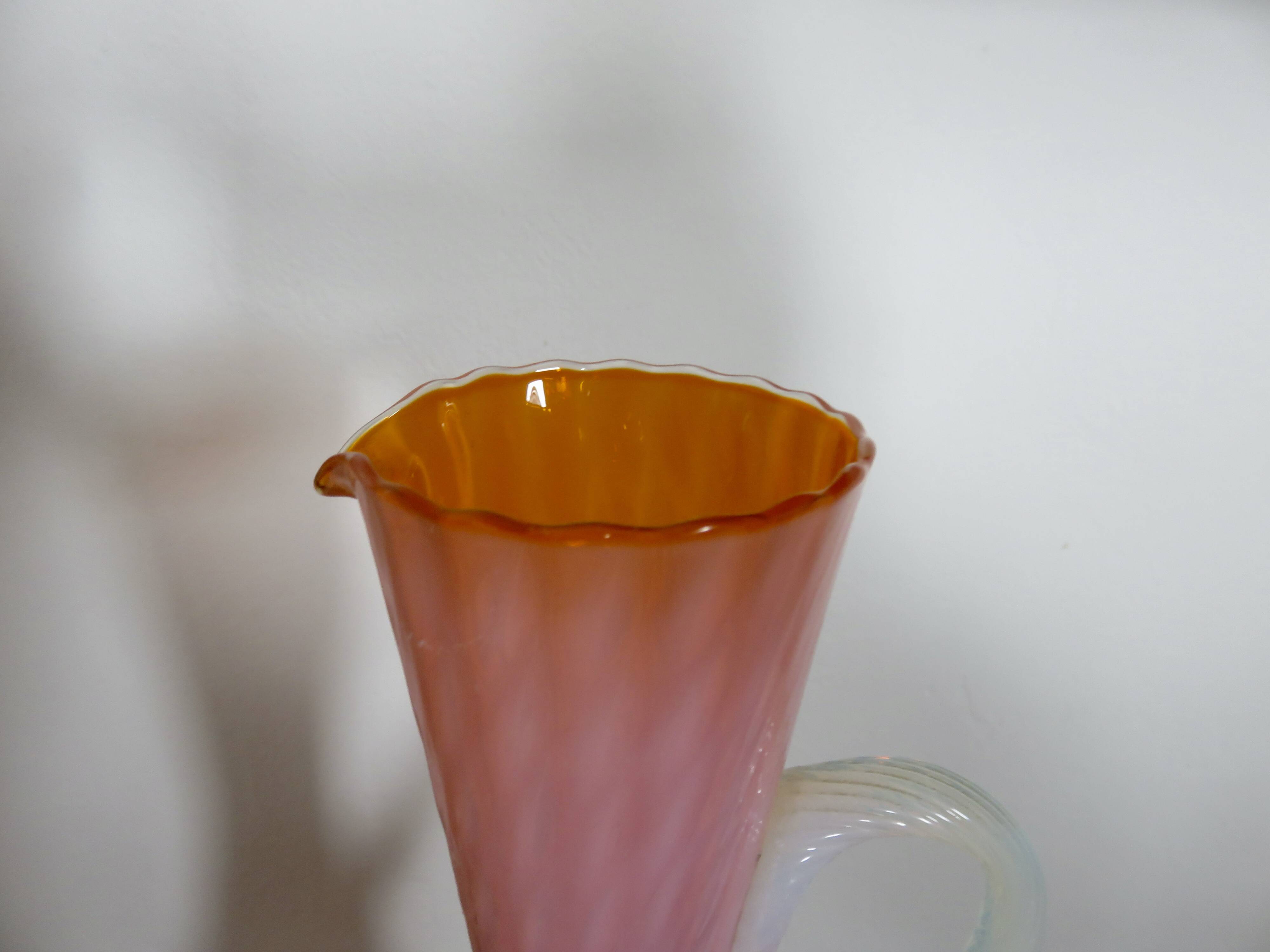 Vase, soliflore stelvia glass, italy, pink, orange and opalescent, 1960s
