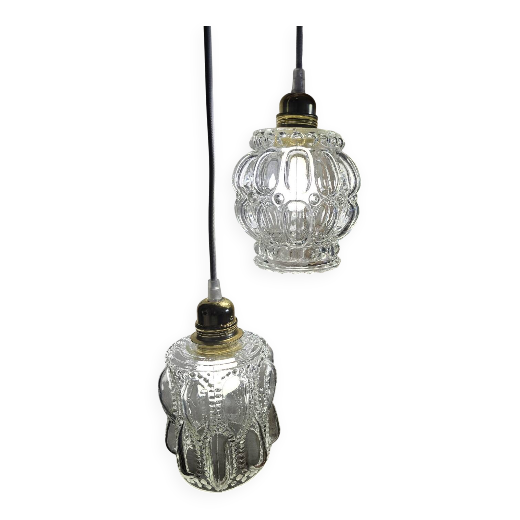 Suspension double globes antique blown glass moulded type Tynell