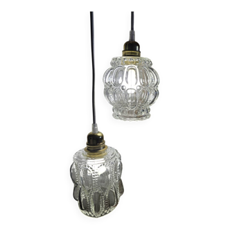 Suspension double globes antique blown glass moulded type Tynell