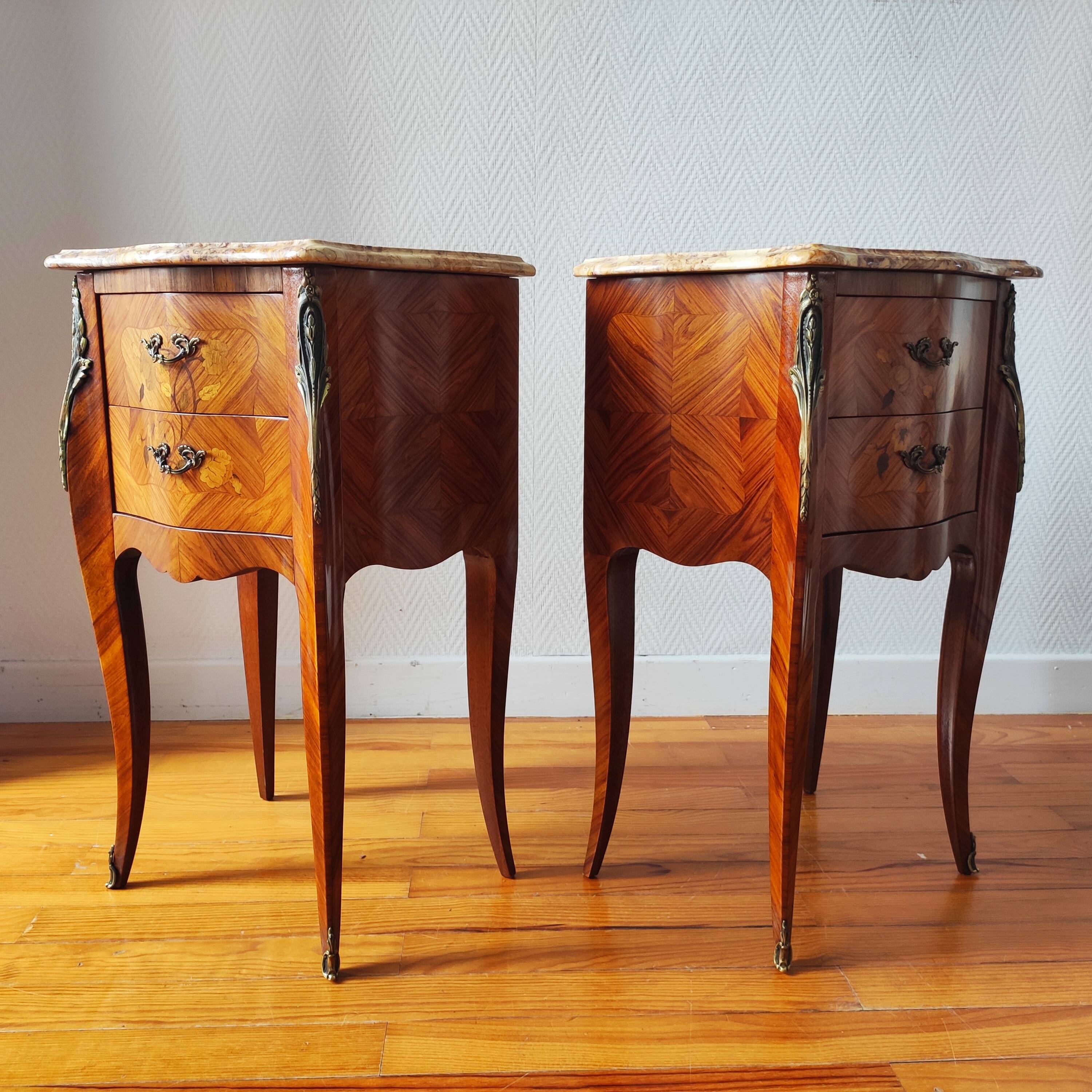 Pair of French Louis XV style bedside tables.