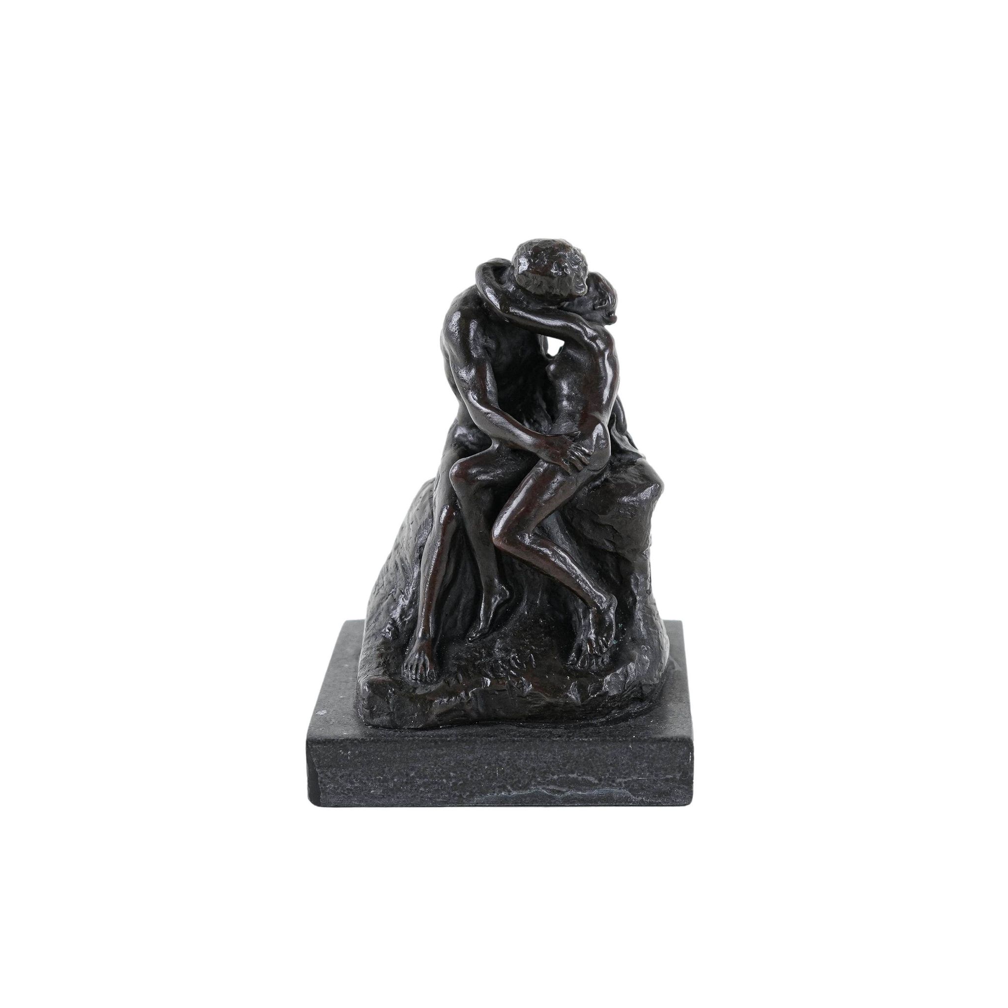 Mother and child art deco figurine signed Rodin, European brown sculptural piece