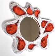 Miroir mural en céramique orange et gris, Vallauris années 60