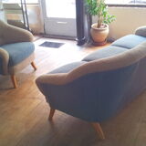 Chair organic 50s Danish blue and beige