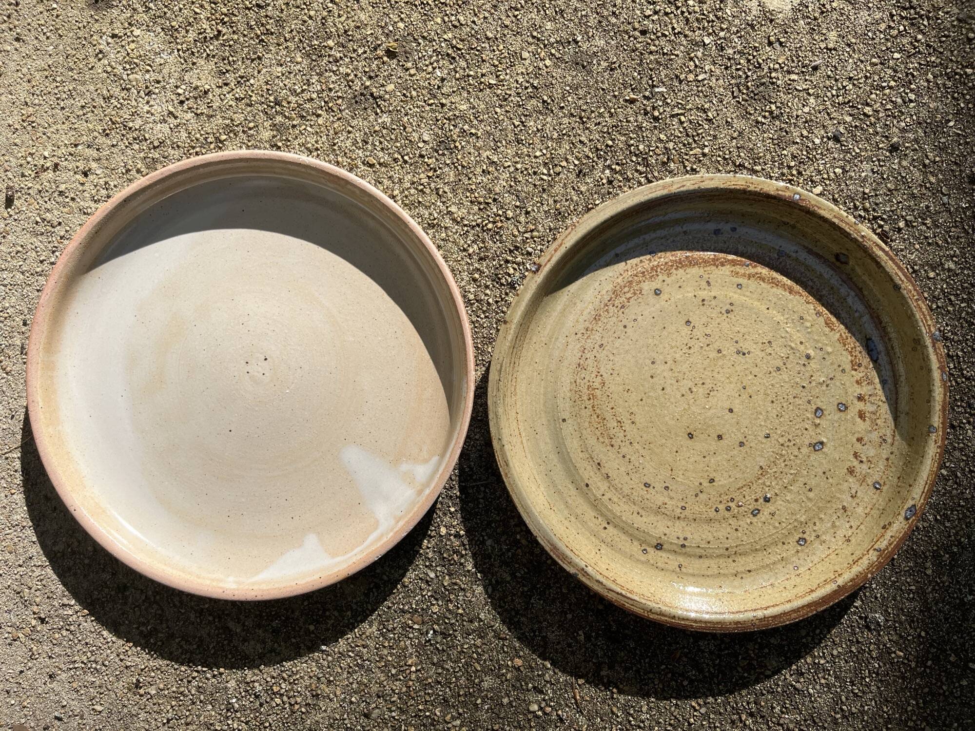 2 pyrite stoneware and Bernard Mallet style stoneware plates
