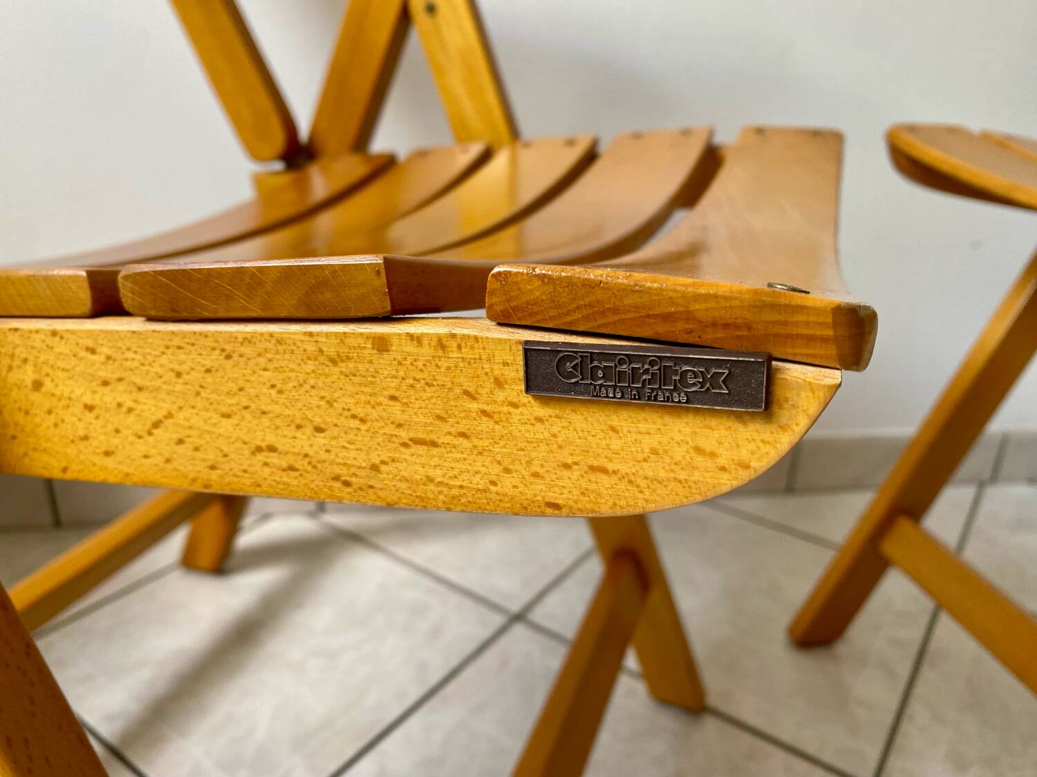 Pair of Clairitex France vintage garden armchairs from the 70s, solid wood