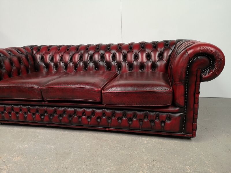 Sofa chesterfield burgundy leather three seater bamboo