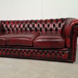 Sofa chesterfield burgundy leather three seater bamboo
