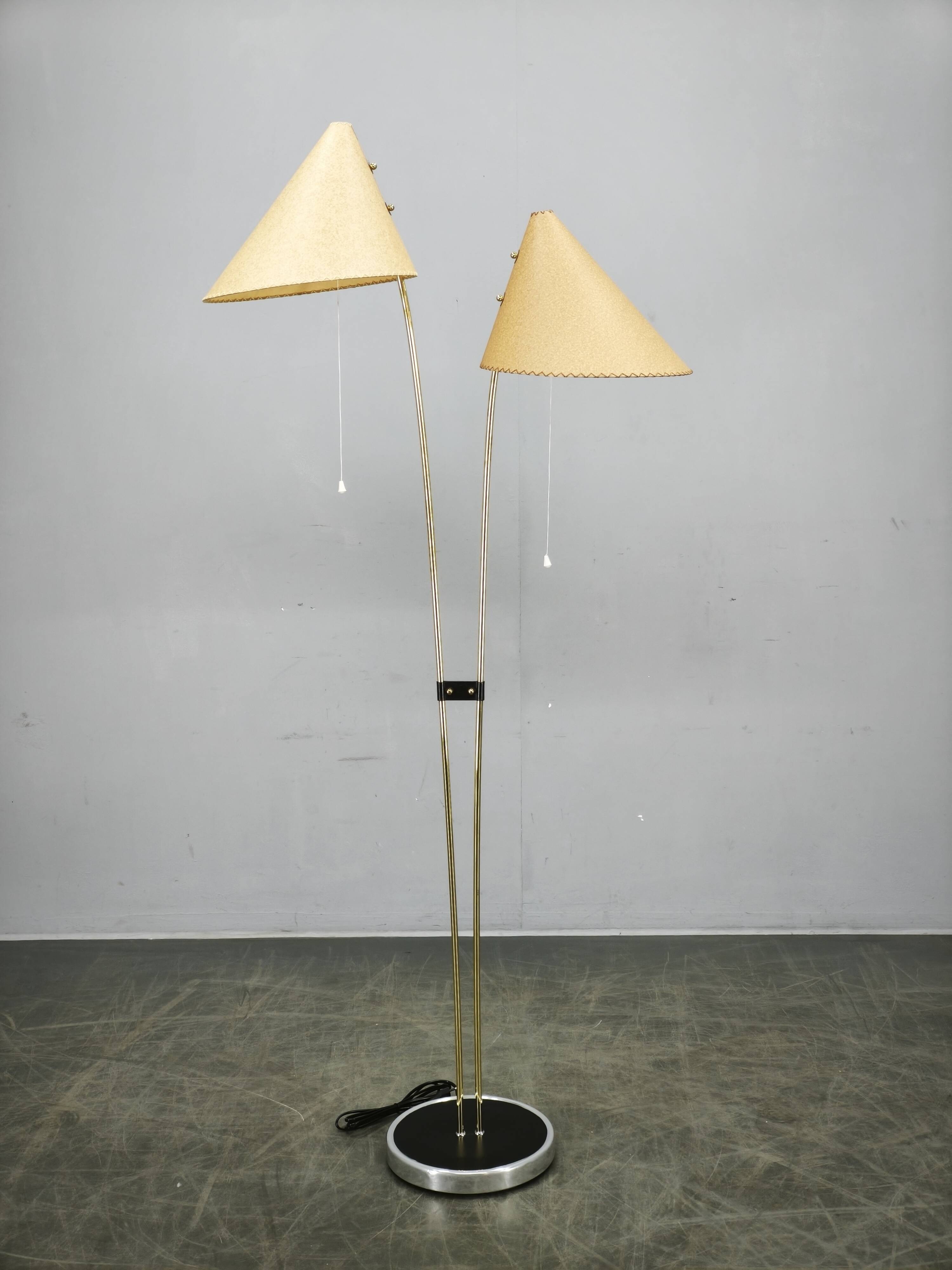 1960s Czech Japanese Floor Lamp with Twin Handmade Paper Shades