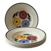 Set of 6 deep plates Chalons Digoin Sarreguemines floral decoration p