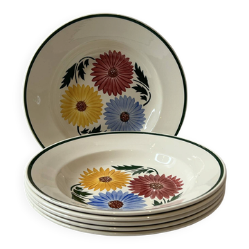 Lot de 6 assiettes creuses Chalons Digoin Sarreguemines décor floral p