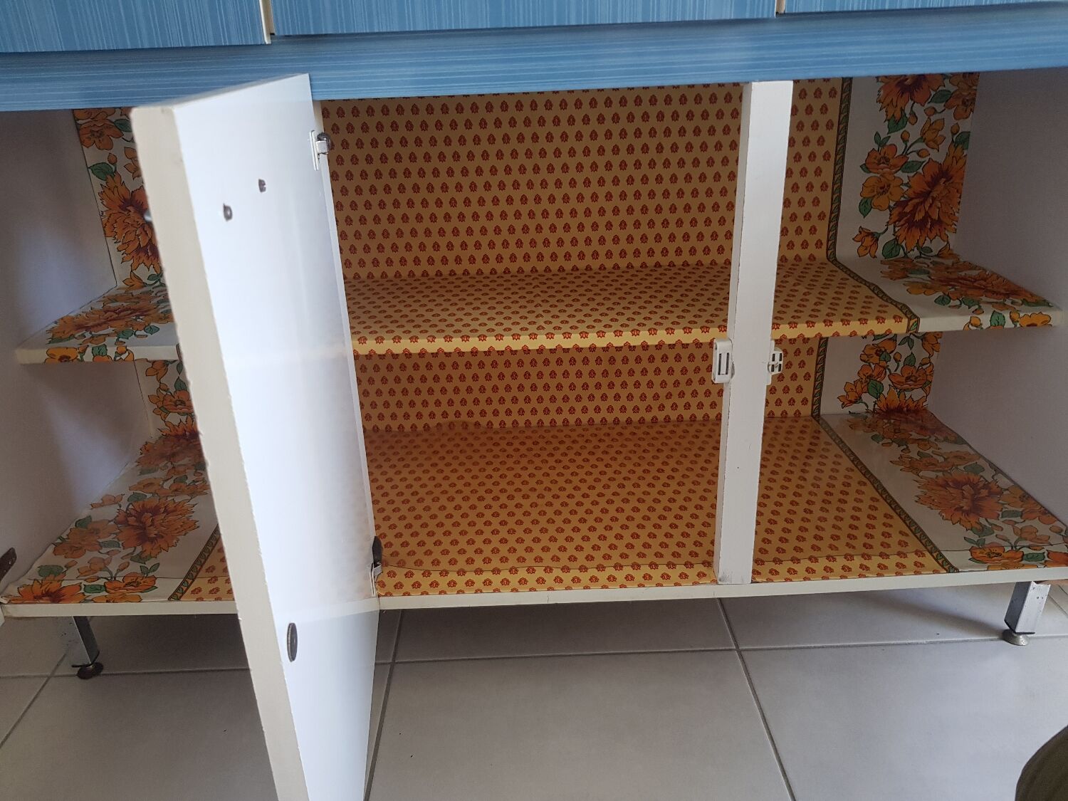 Blue and white formica sideboard