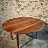 Vintage walnut folding table – France, 1930s, on casters