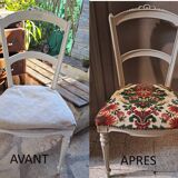 Empire style chair redone in velvet fabric, old floral pattern, 1900