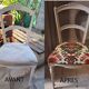 Empire style chair redone in velvet fabric, old floral pattern, 1900
