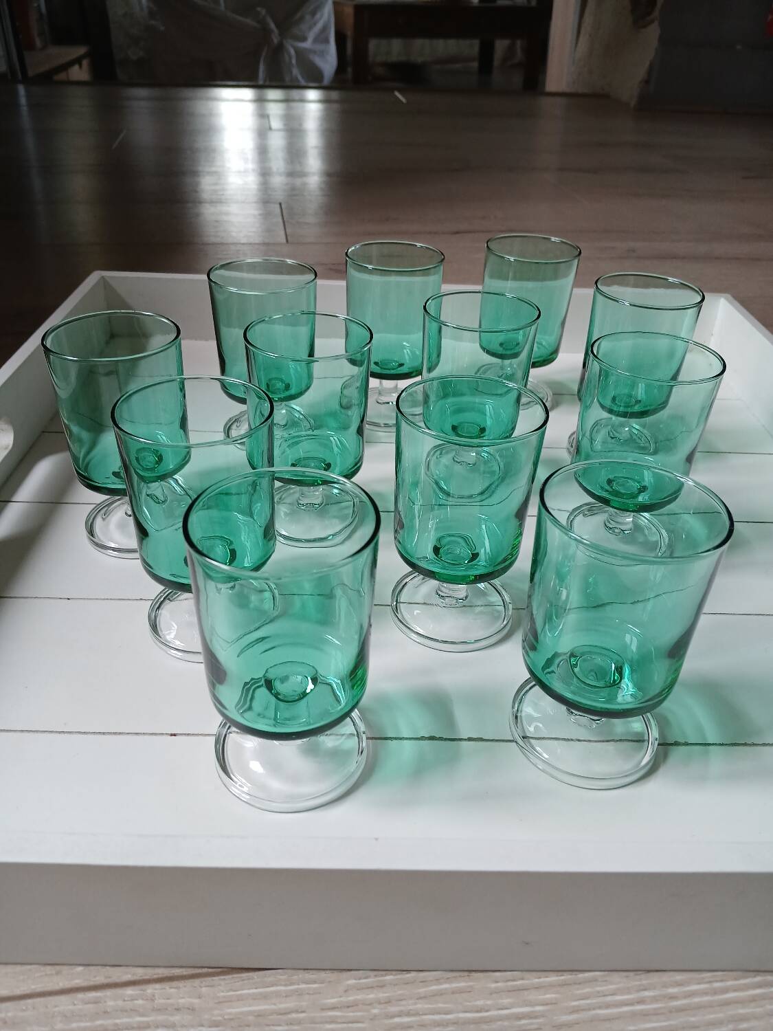 12 vintage stemmed glasses