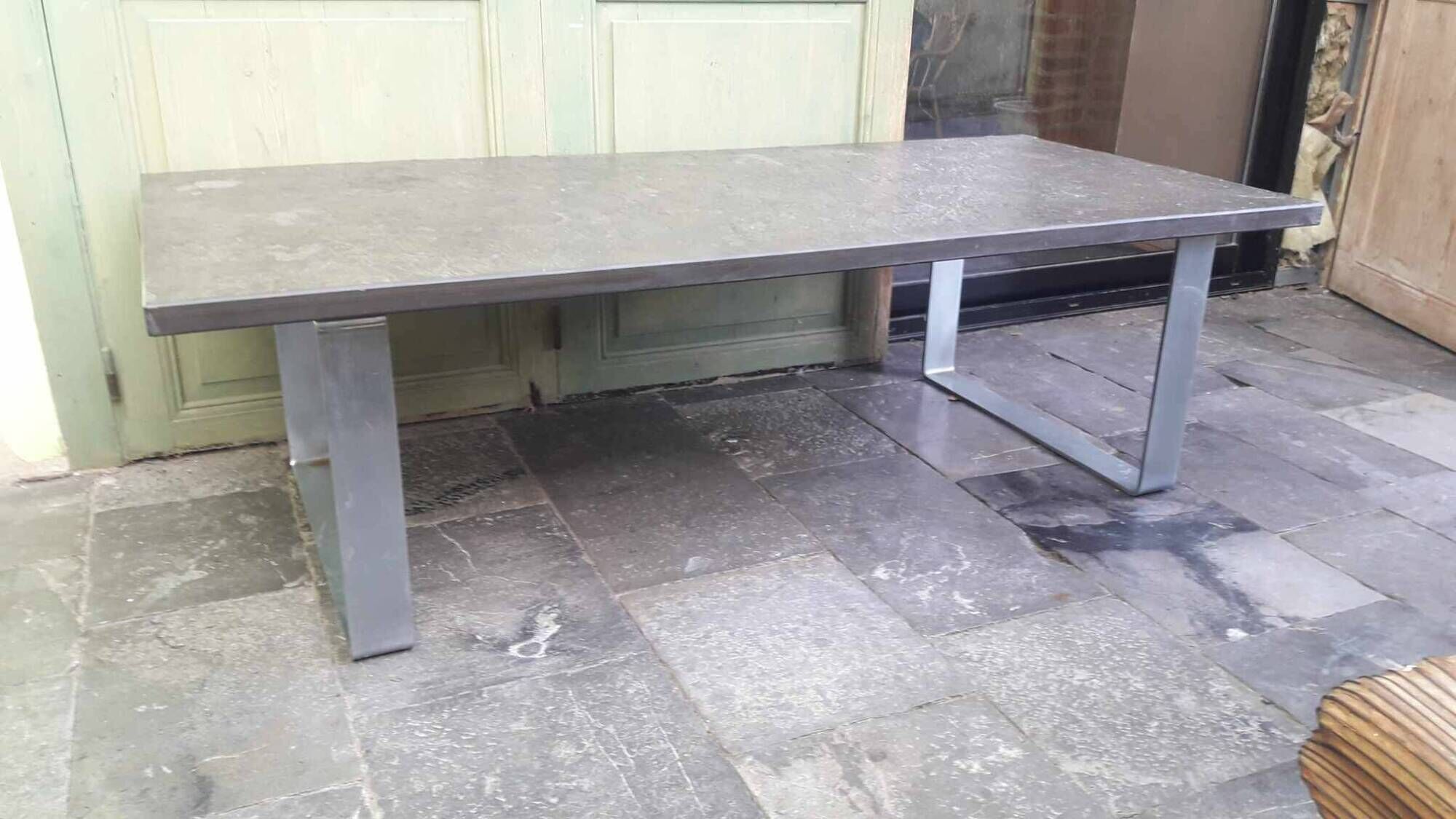 Brutalist coffee table chrome metal and slate Studio Draenert 1970 Germany