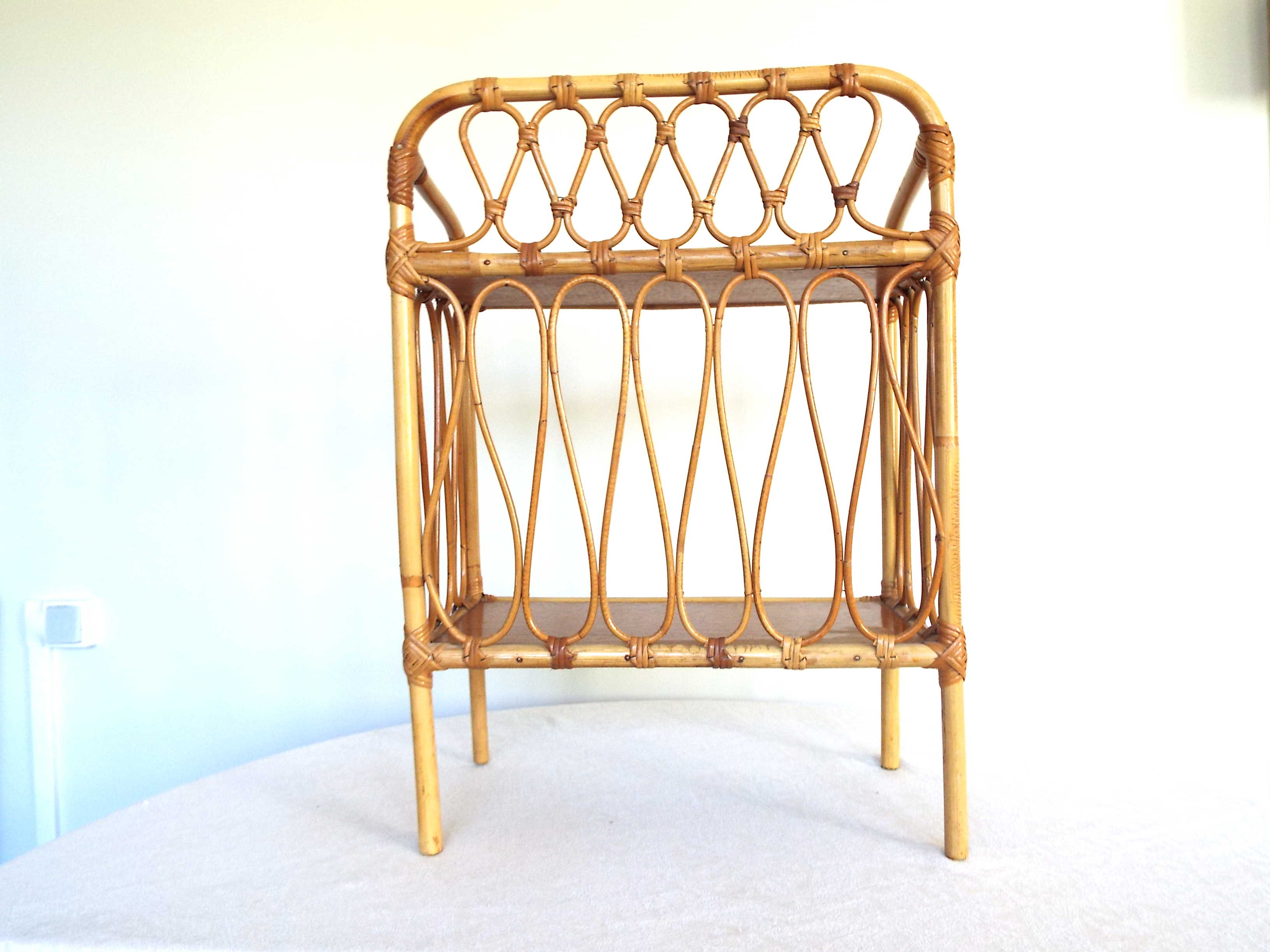 Bamboo and rattan bedside shelf