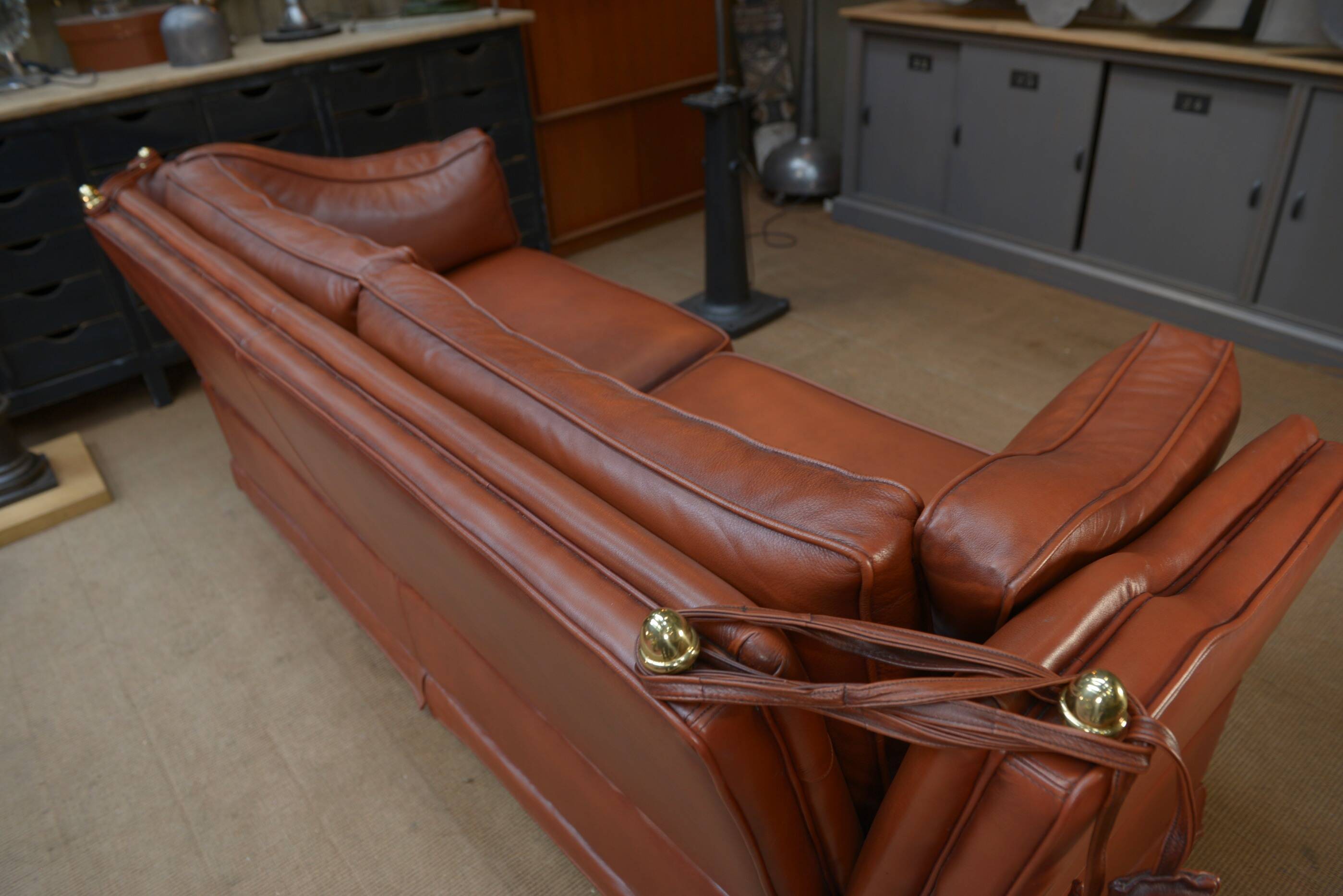 Maison Jansen leather sofa, France, 1970s