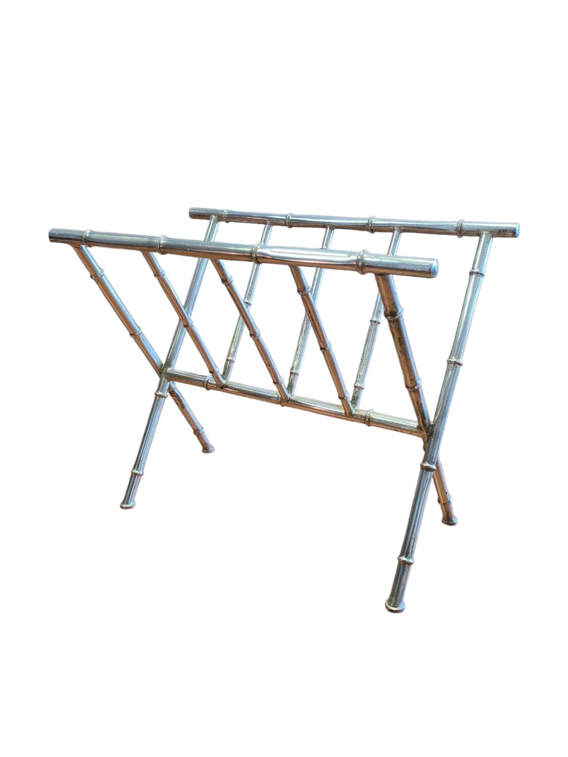 Chrome-plated brass magazine rack circa 1970