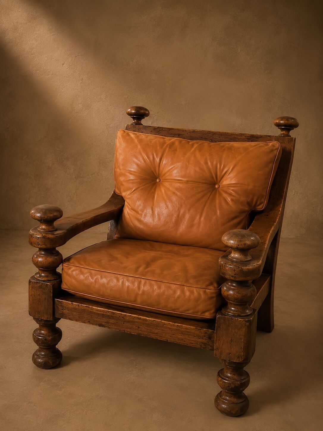 Paire Fauteuils brutalistes cuir / chêne scandinave Circa 1960