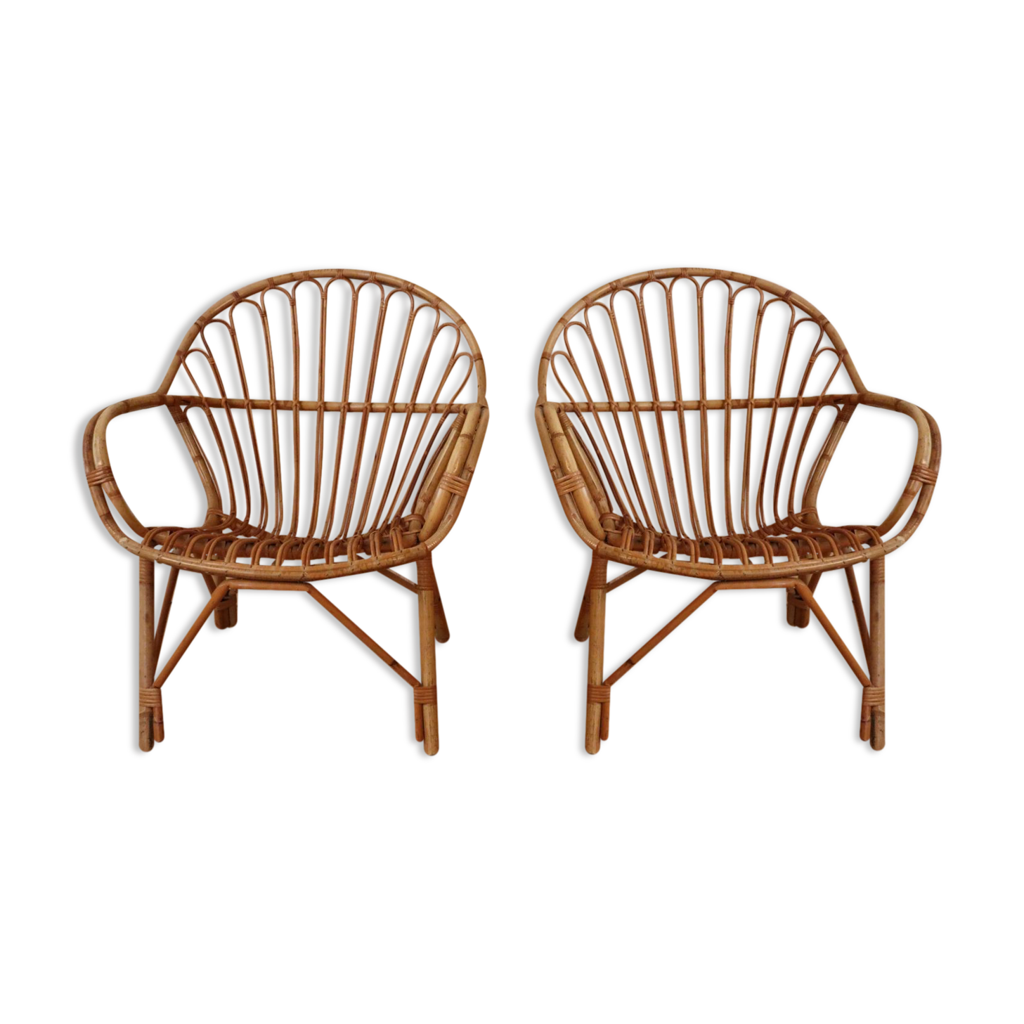 Pair rattan armchairs