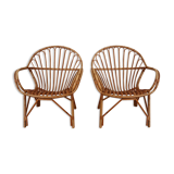 Pair rattan armchairs