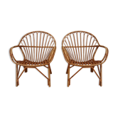 Pair rattan armchairs